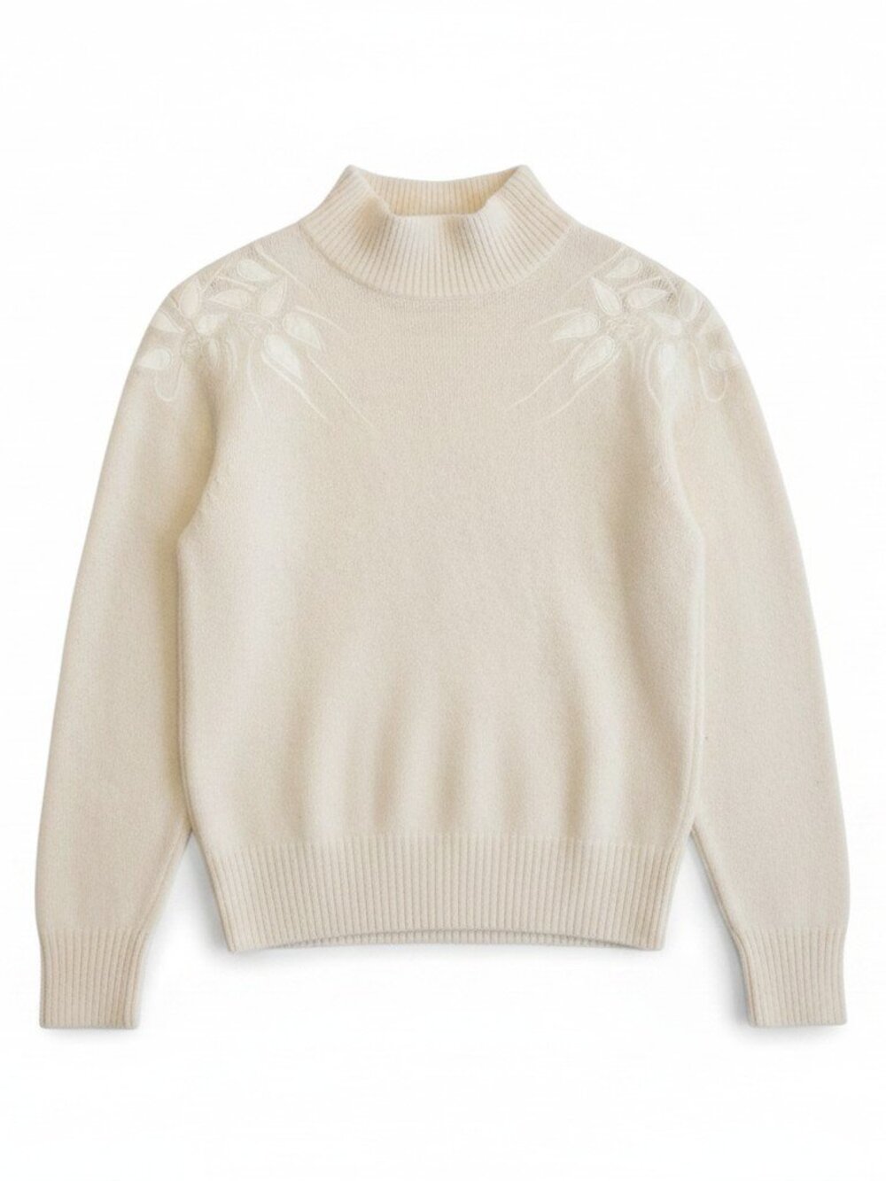 Vtg Distinction Large Silk Angora Off White Knit Lambs Wool Embroidered Sweater